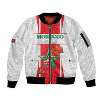 Custom Morocco Football Sleeve Zip Bomber Jacket Go Champions Atlas Lions - White - Wonder Print Shop