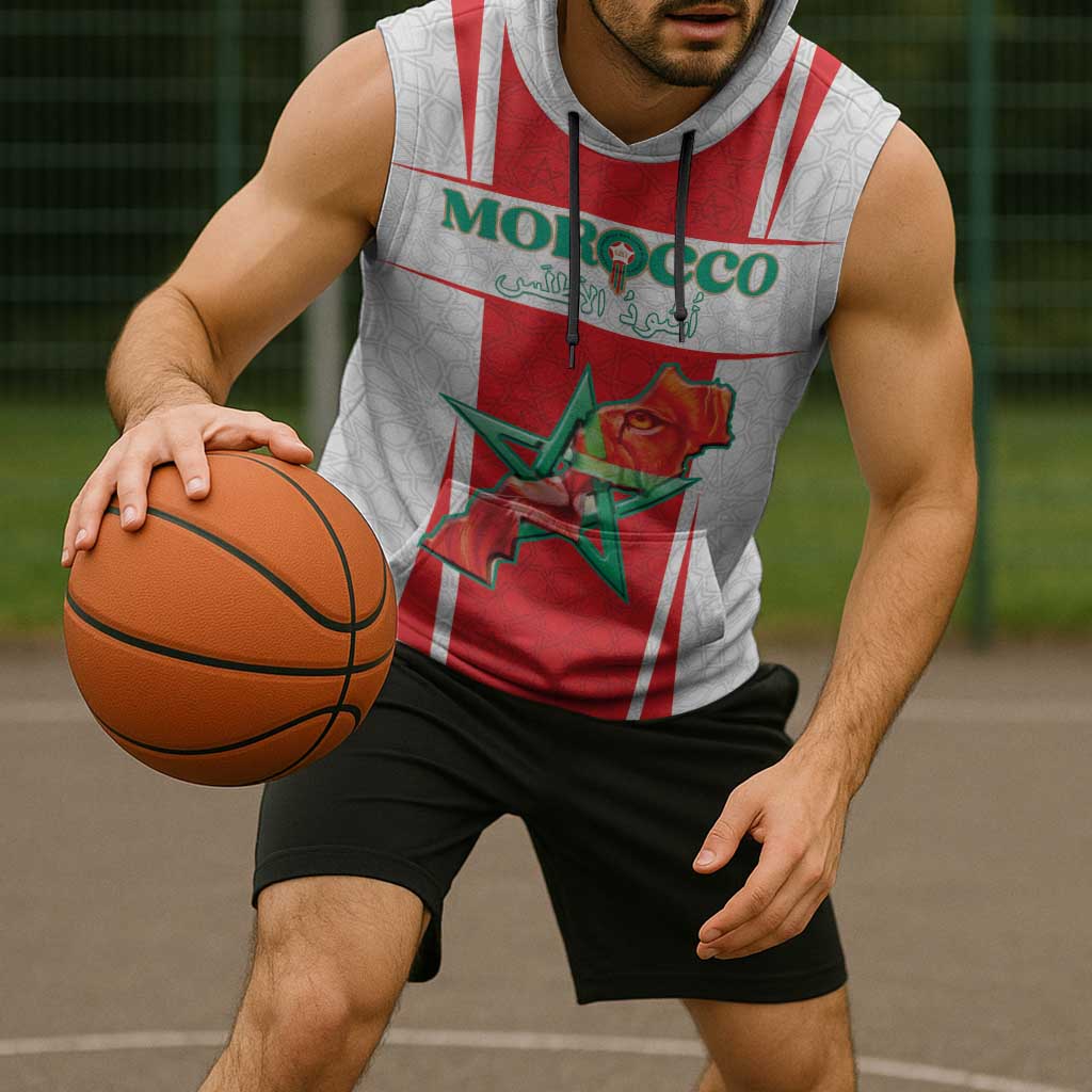Custom Morocco Football Sleeveless Hoodie Go Champions Atlas Lions - White - Wonder Print Shop