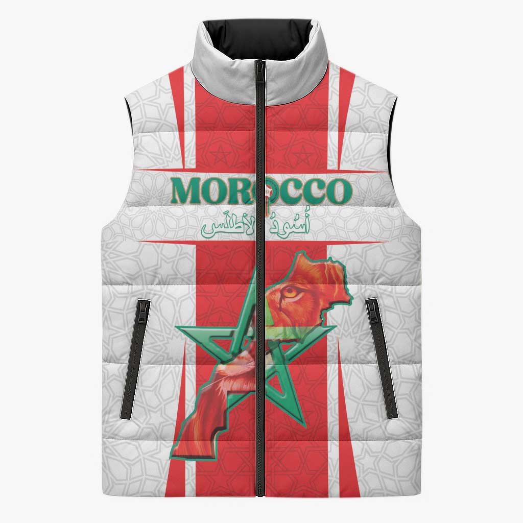 Custom Morocco Football Sleeveless Puffer Jacket Go Champions Atlas Lions - White - Wonder Print Shop