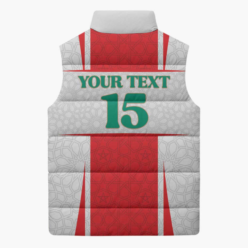 Custom Morocco Football Sleeveless Puffer Jacket Go Champions Atlas Lions - White - Wonder Print Shop