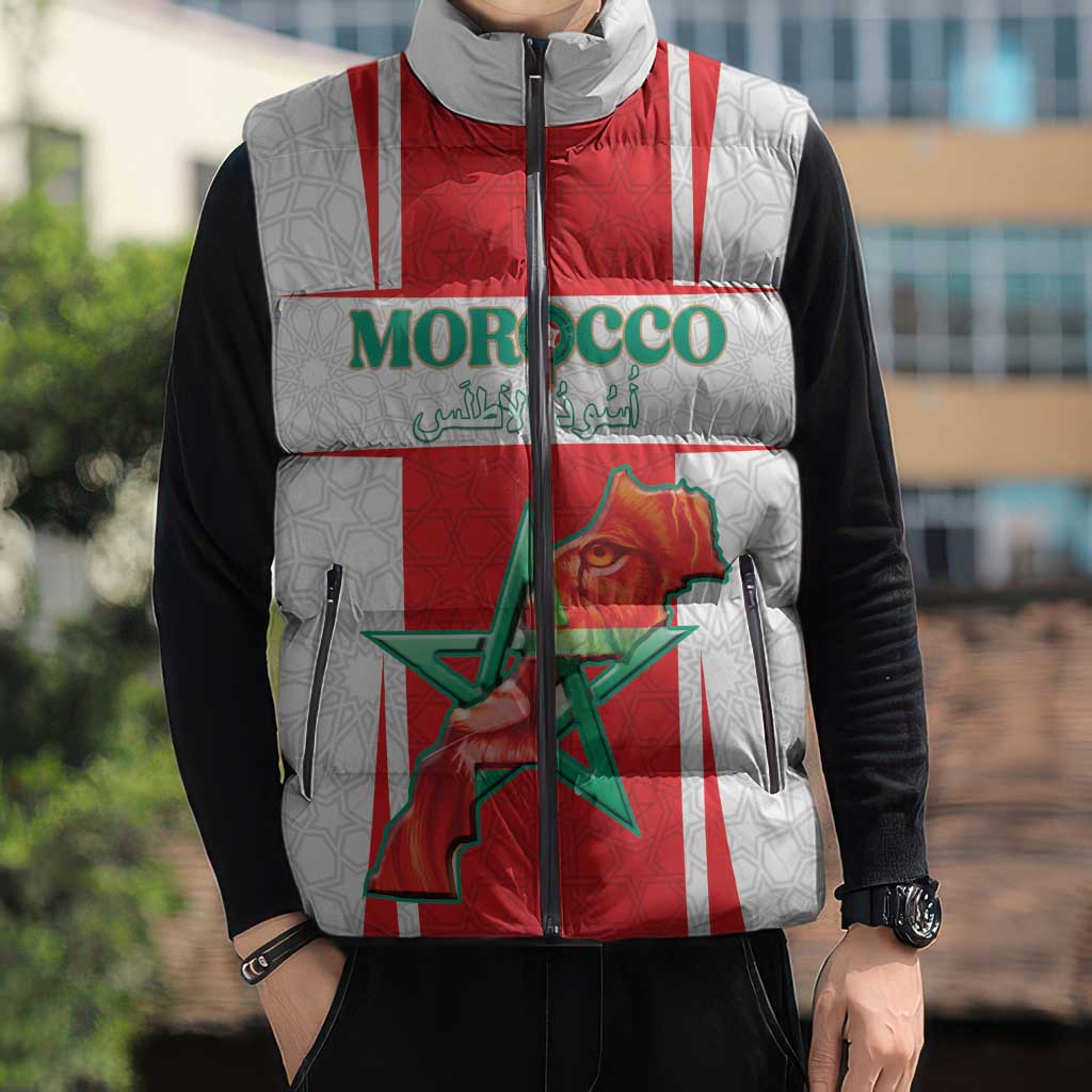 Custom Morocco Football Sleeveless Puffer Jacket Go Champions Atlas Lions - White - Wonder Print Shop