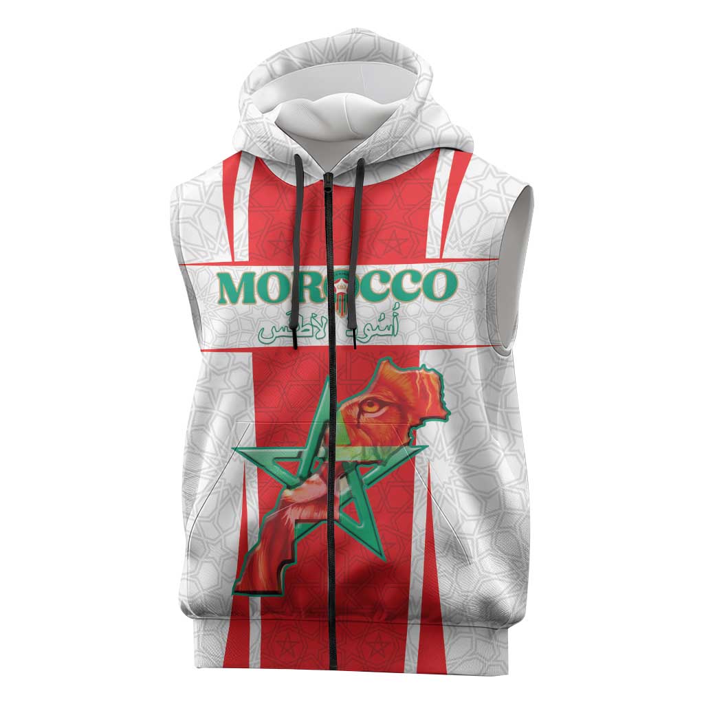Custom Morocco Football Sleeveless Zip Hoodie Go Champions Atlas Lions - White - Wonder Print Shop