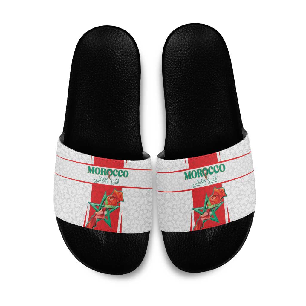 Morocco Football Slide Sandals Go Champions Atlas Lions - White - Wonder Print Shop