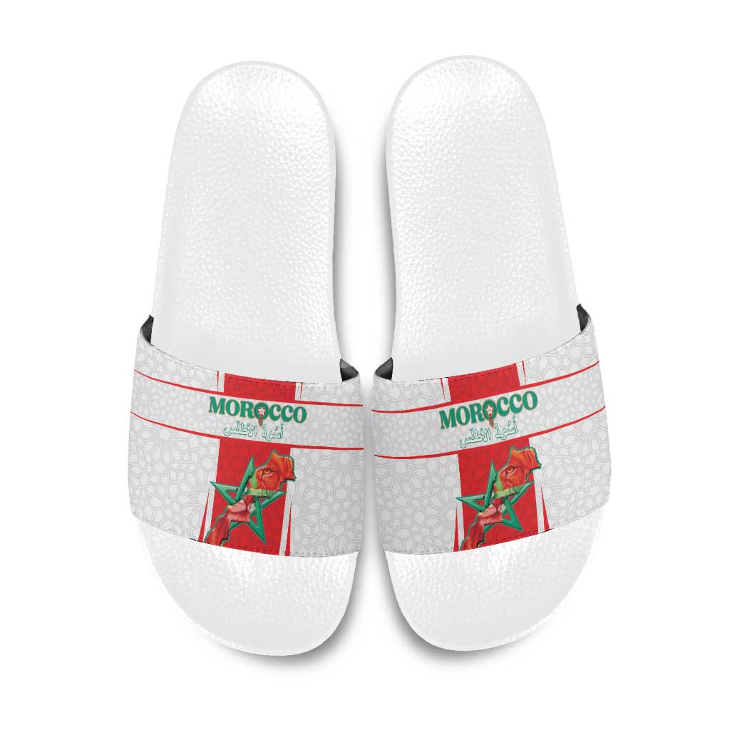 Morocco Football Slide Sandals Go Champions Atlas Lions - White - Wonder Print Shop