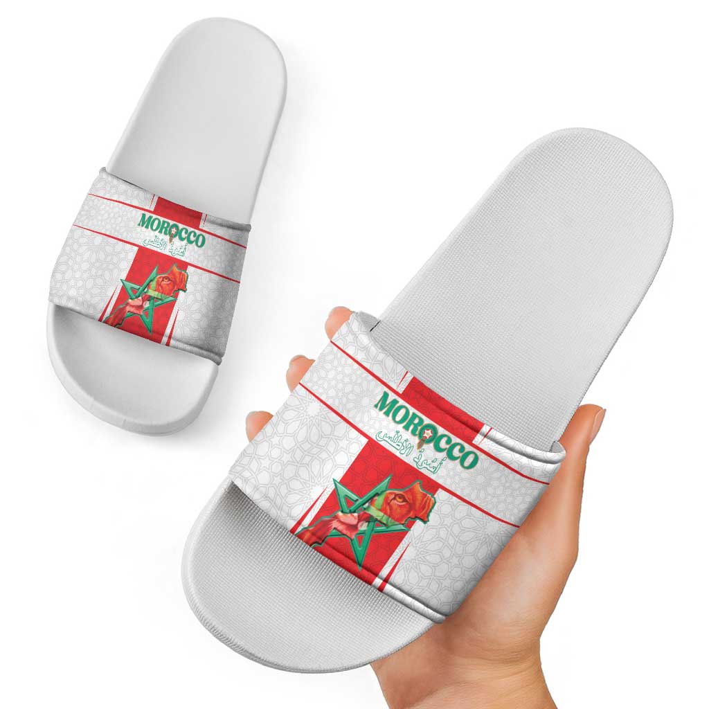 Morocco Football Slide Sandals Go Champions Atlas Lions - White - Wonder Print Shop