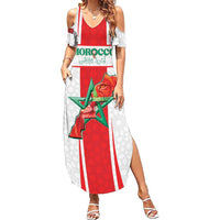 Custom Morocco Football Summer Maxi Dress Go Champions Atlas Lions - White - Wonder Print Shop