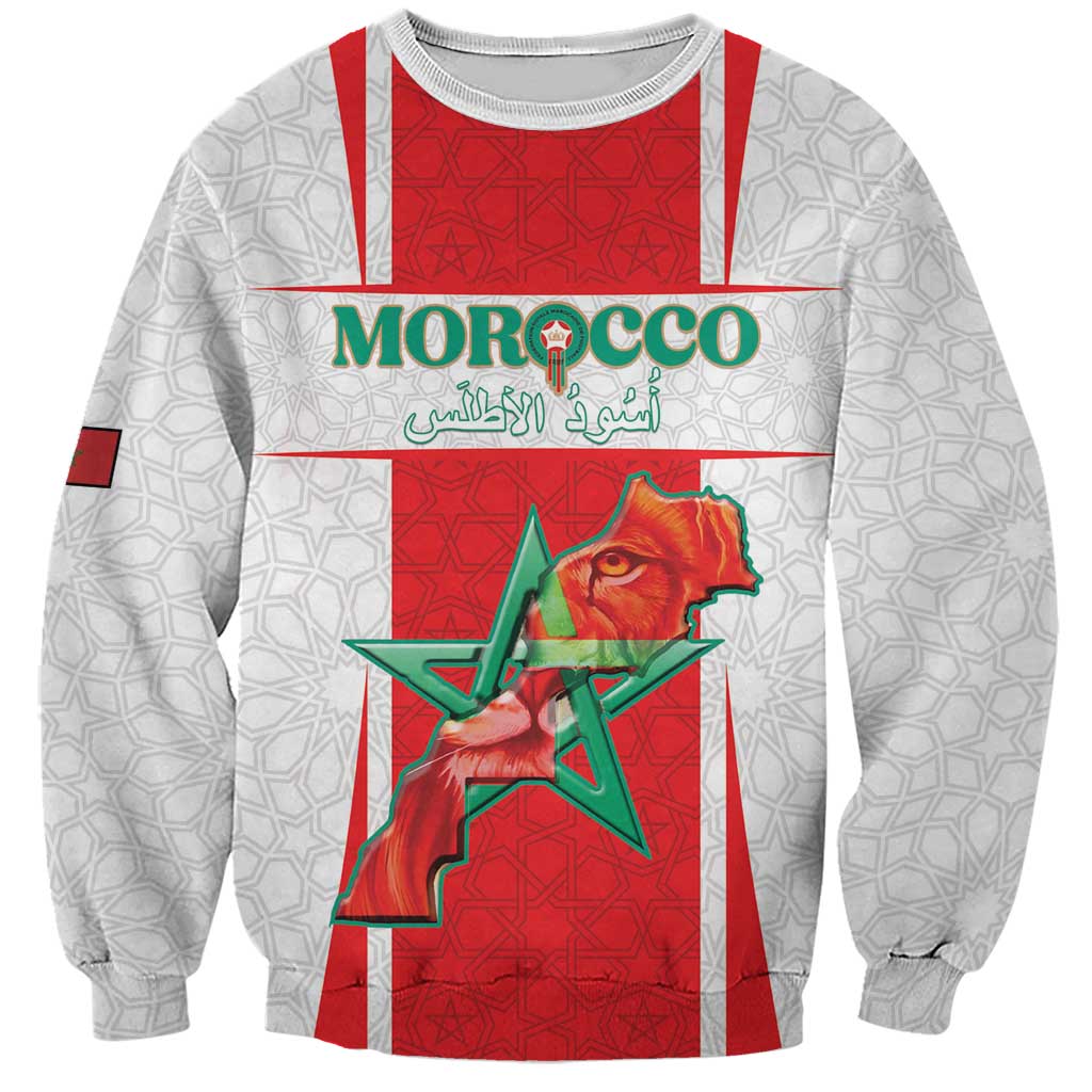 Custom Morocco Football Sweatshirt Go Champions Atlas Lions - White - Wonder Print Shop