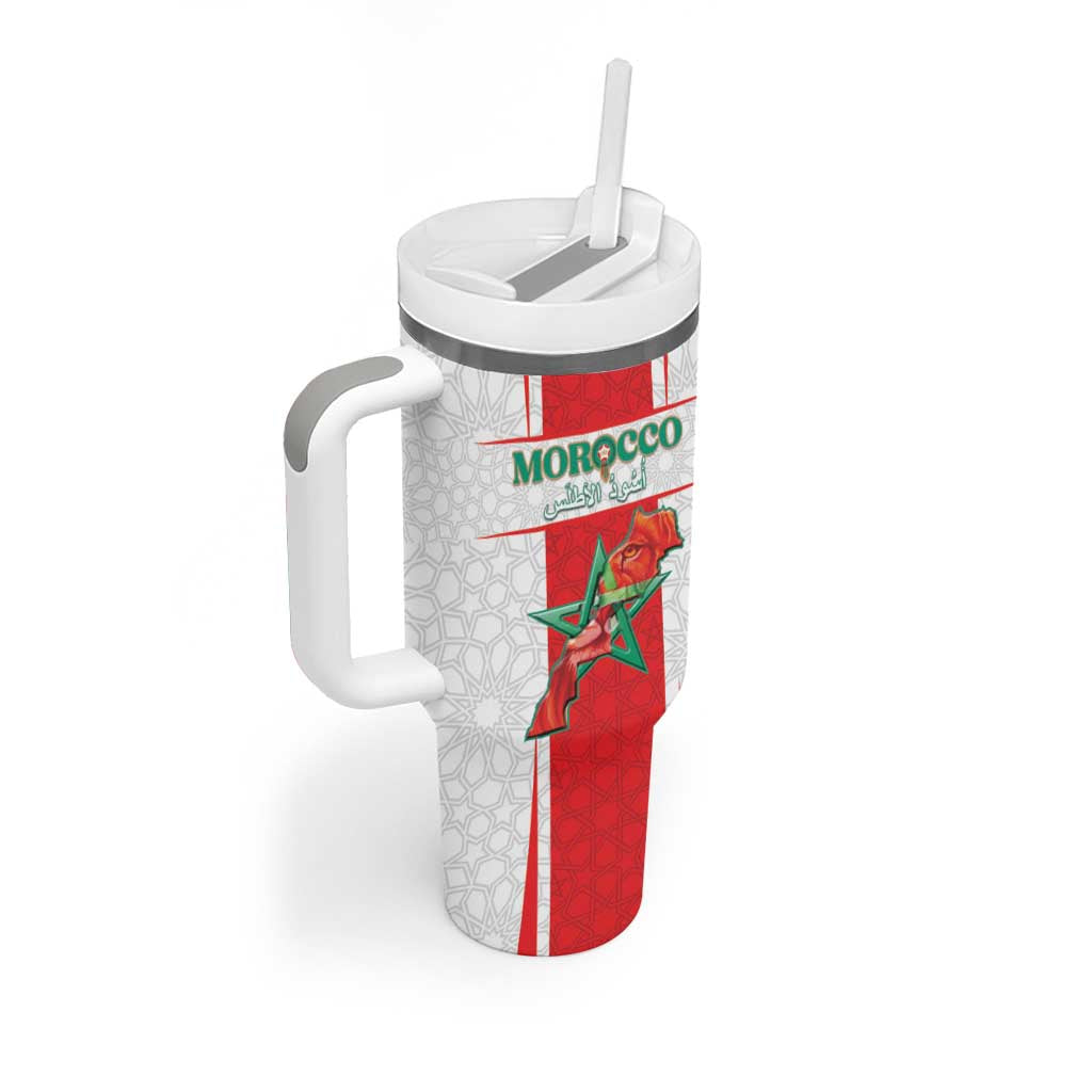 Custom Morocco Football Tumbler With Handle Go Champions Atlas Lions - White - Wonder Print Shop