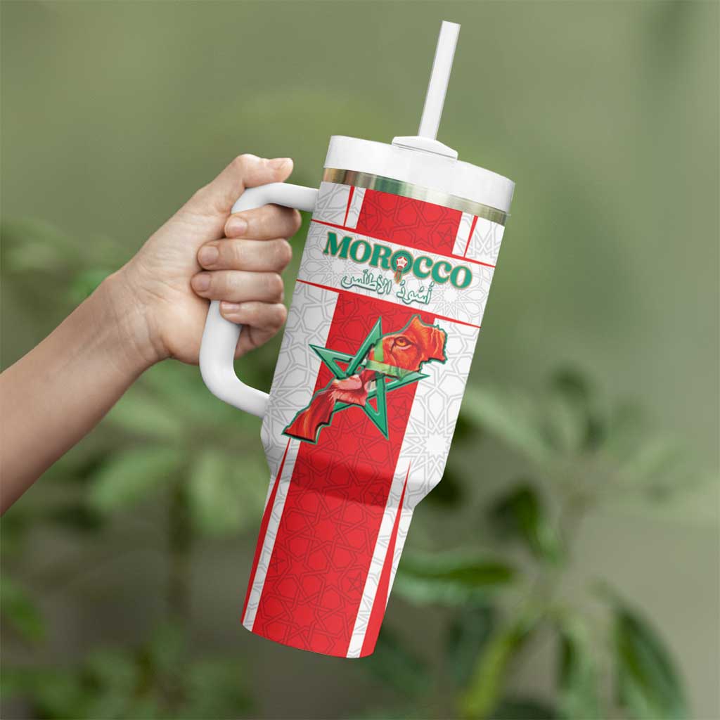 Custom Morocco Football Tumbler With Handle Go Champions Atlas Lions - White - Wonder Print Shop