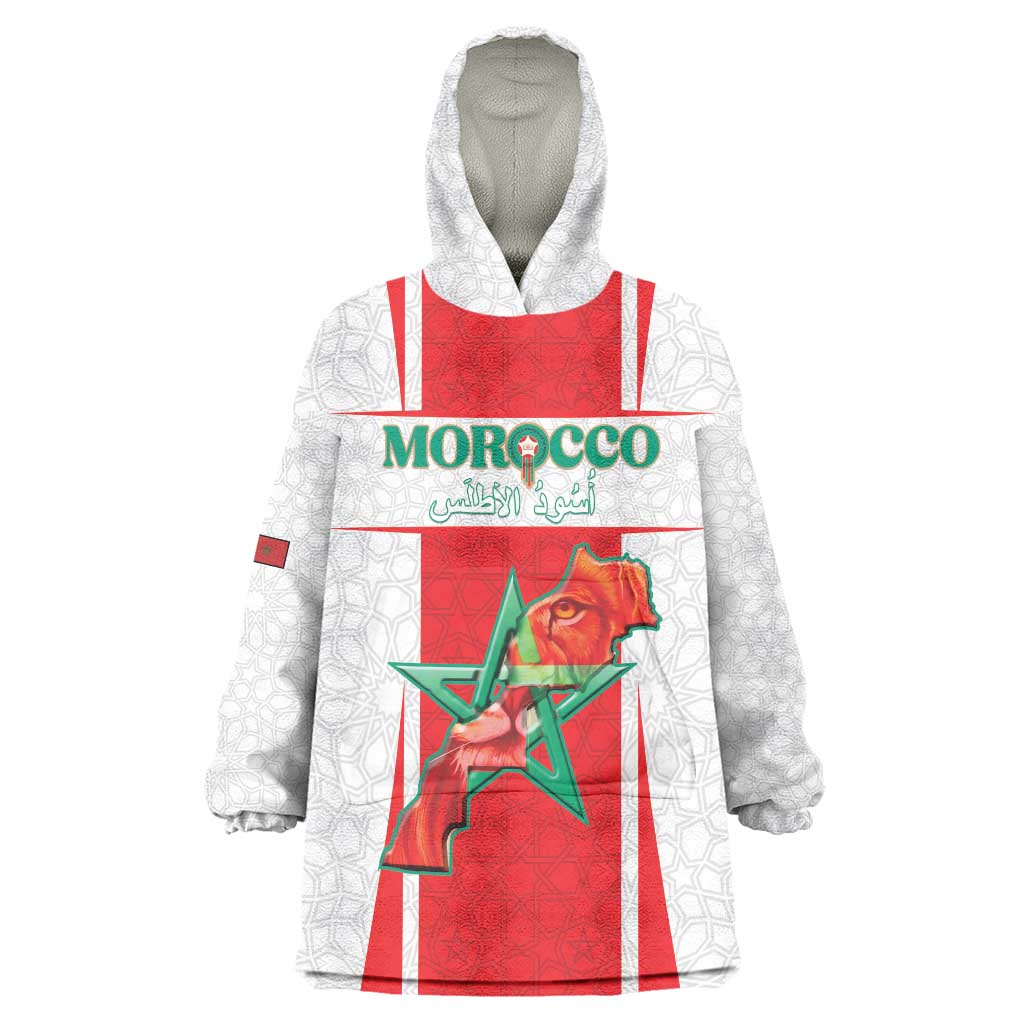 Custom Morocco Football Wearable Blanket Hoodie Go Champions Atlas Lions - White - Wonder Print Shop
