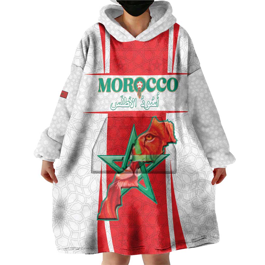 Custom Morocco Football Wearable Blanket Hoodie Go Champions Atlas Lions - White - Wonder Print Shop