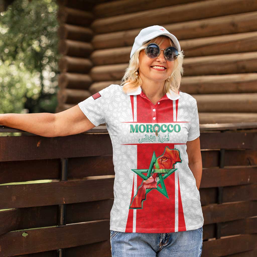 Custom Morocco Football Women Polo Shirt Go Champions Atlas Lions - White - Wonder Print Shop