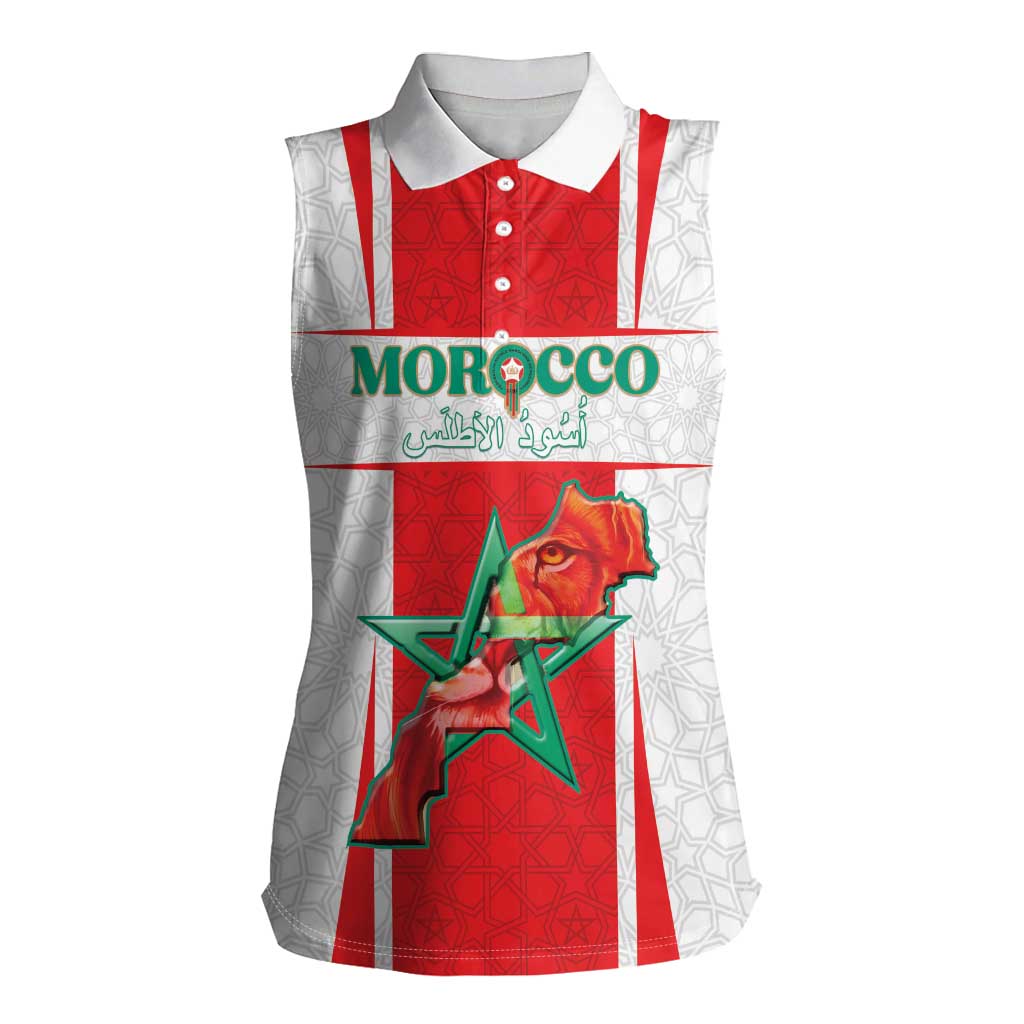 Custom Morocco Football Women Sleeveless Polo Shirt Go Champions Atlas Lions - White - Wonder Print Shop