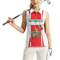 Custom Morocco Football Women Sleeveless Polo Shirt Go Champions Atlas Lions - White - Wonder Print Shop