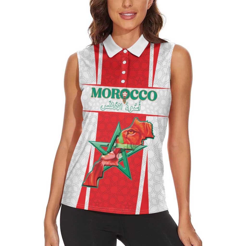 Custom Morocco Football Women Sleeveless Polo Shirt Go Champions Atlas Lions - White - Wonder Print Shop