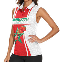 Custom Morocco Football Women Sleeveless Polo Shirt Go Champions Atlas Lions - White - Wonder Print Shop