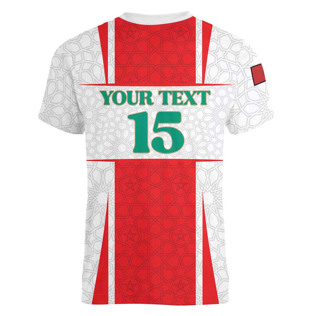 Custom Morocco Football Women V-Neck T-Shirt Go Champions Atlas Lions - White - Wonder Print Shop