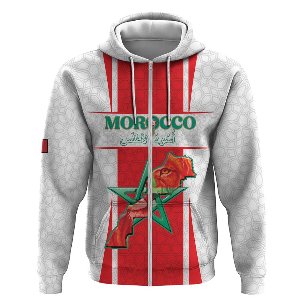 Custom Morocco Football Zip Hoodie Go Champions Atlas Lions - White - Wonder Print Shop
