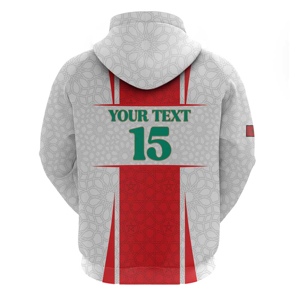 Custom Morocco Football Zip Hoodie Go Champions Atlas Lions - White - Wonder Print Shop