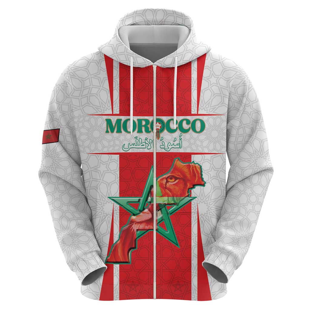 Custom Morocco Football Zip Hoodie Go Champions Atlas Lions - White - Wonder Print Shop