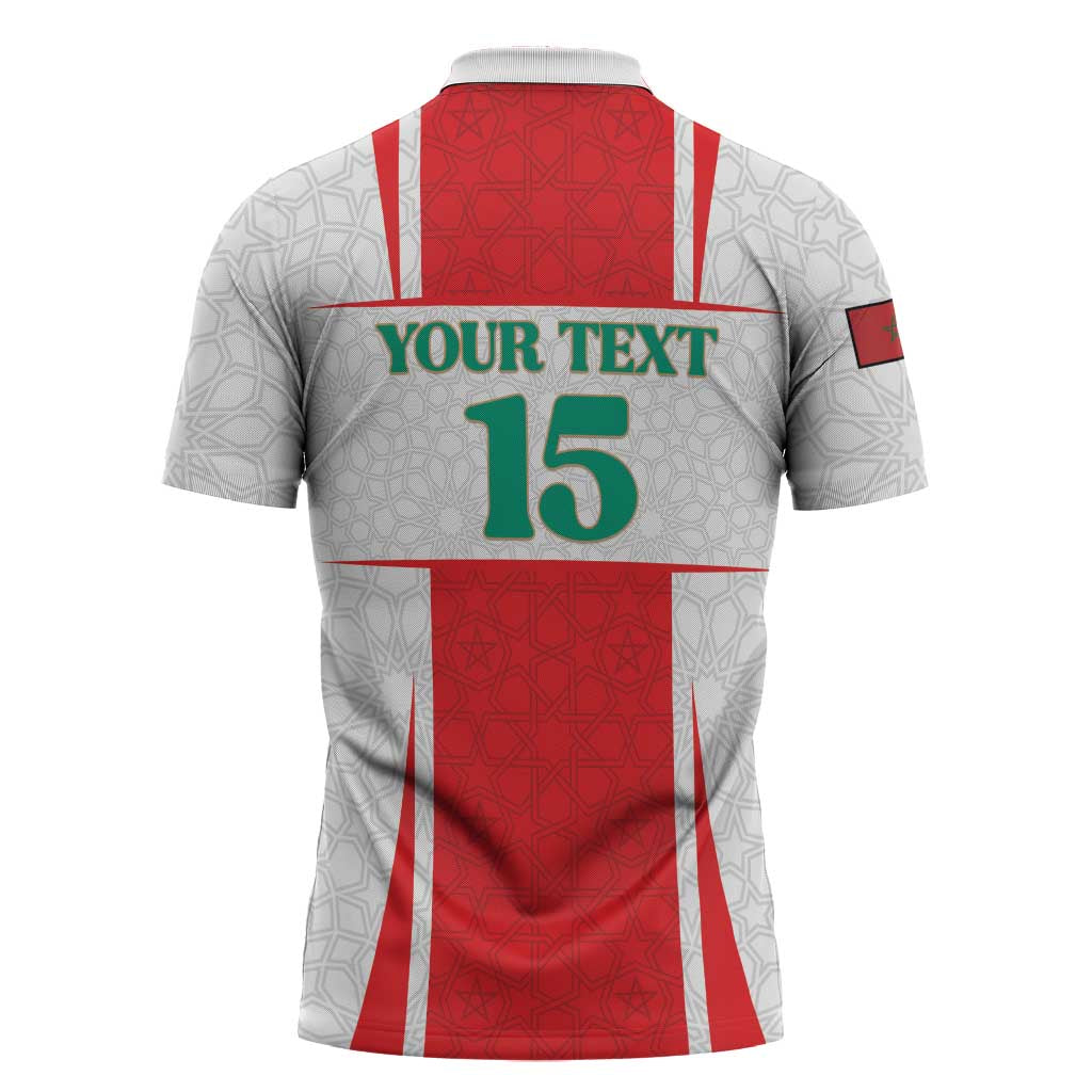 Custom Morocco Football Zipper Polo Shirt Go Champions Atlas Lions - White - Wonder Print Shop