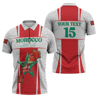 Custom Morocco Football Zipper Polo Shirt Go Champions Atlas Lions - White - Wonder Print Shop