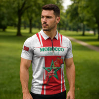 Custom Morocco Football Zipper Polo Shirt Go Champions Atlas Lions - White - Wonder Print Shop