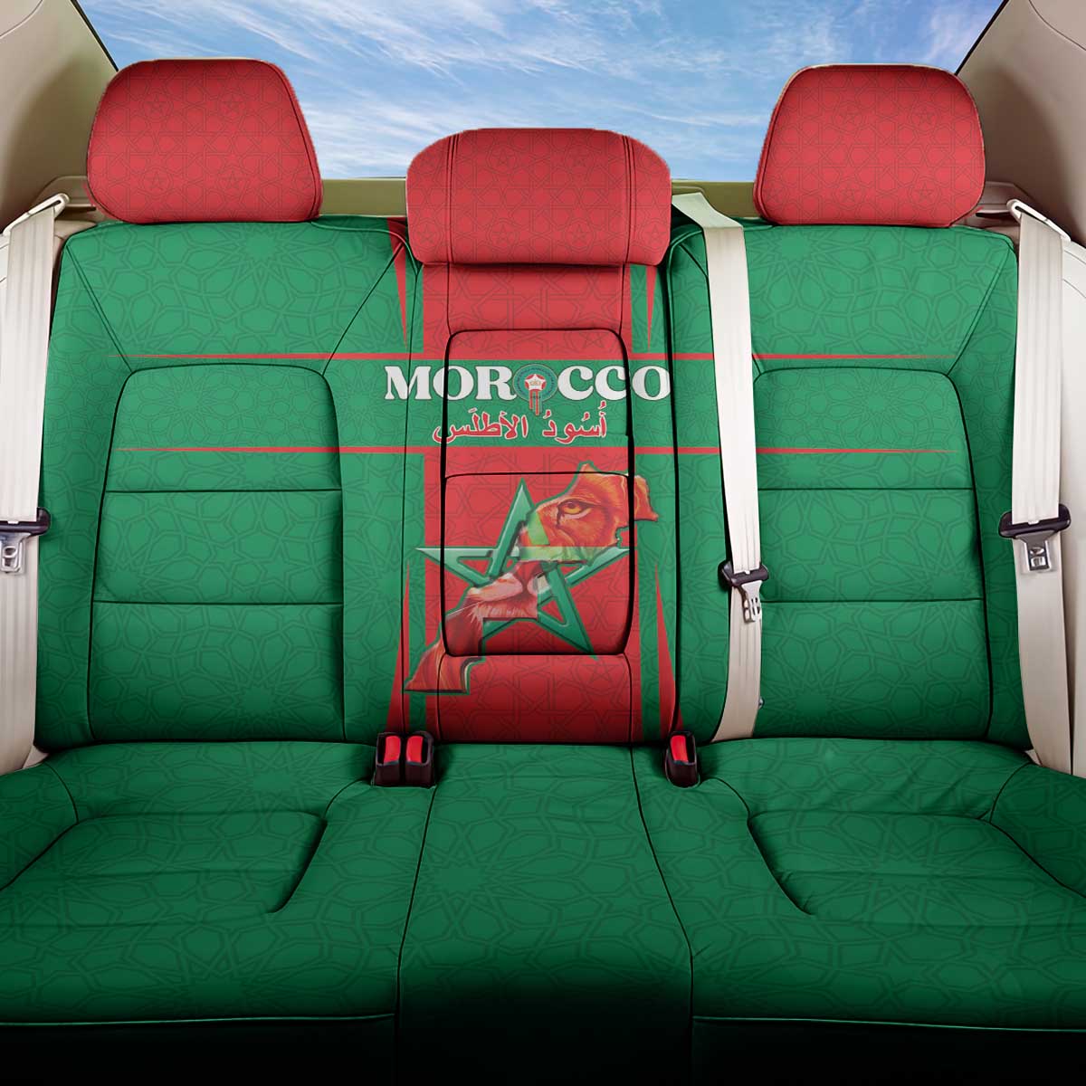 Morocco Football Back Car Seat Cover Go Champions Atlas Lions - Red - Wonder Print Shop