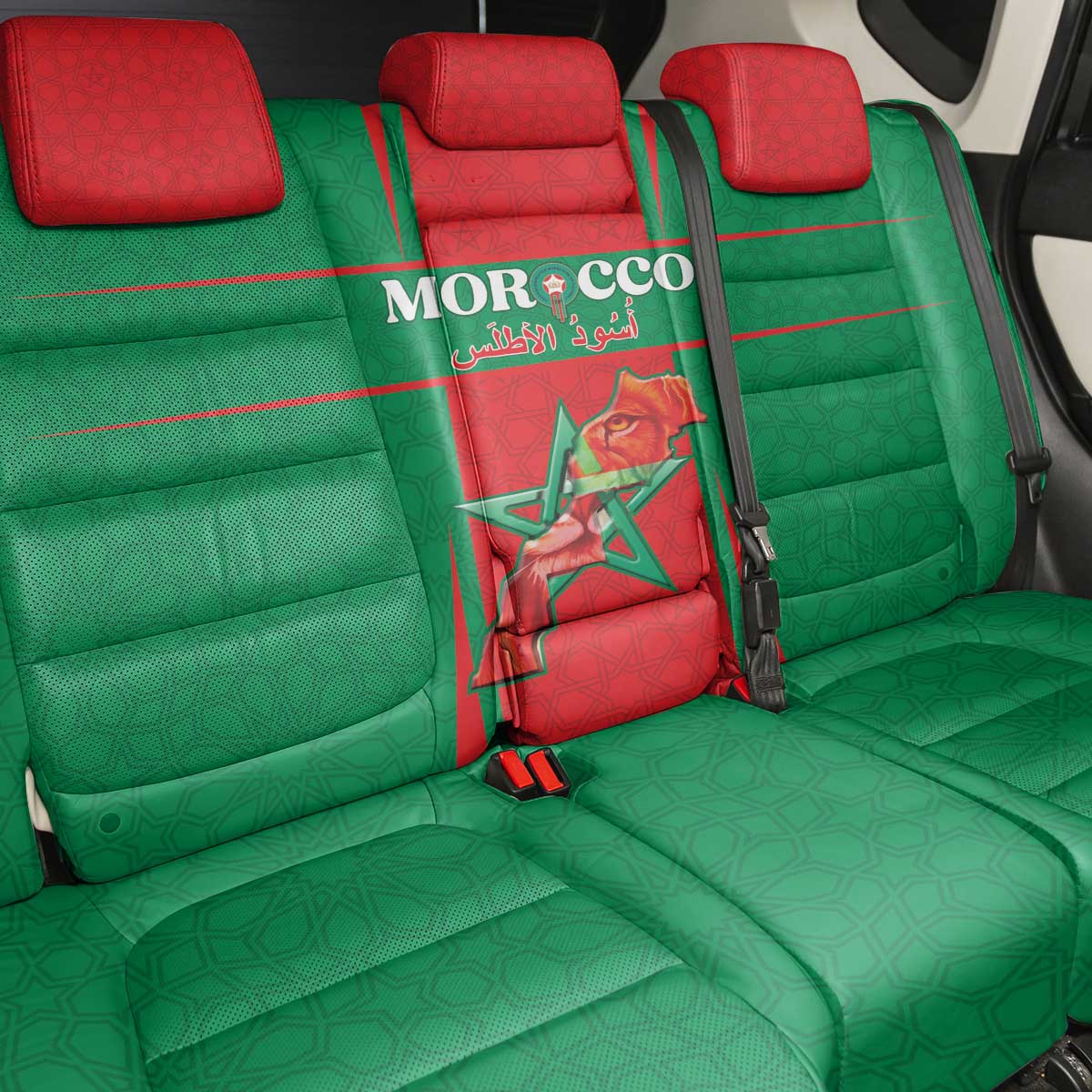 Morocco Football Back Car Seat Cover Go Champions Atlas Lions - Red - Wonder Print Shop