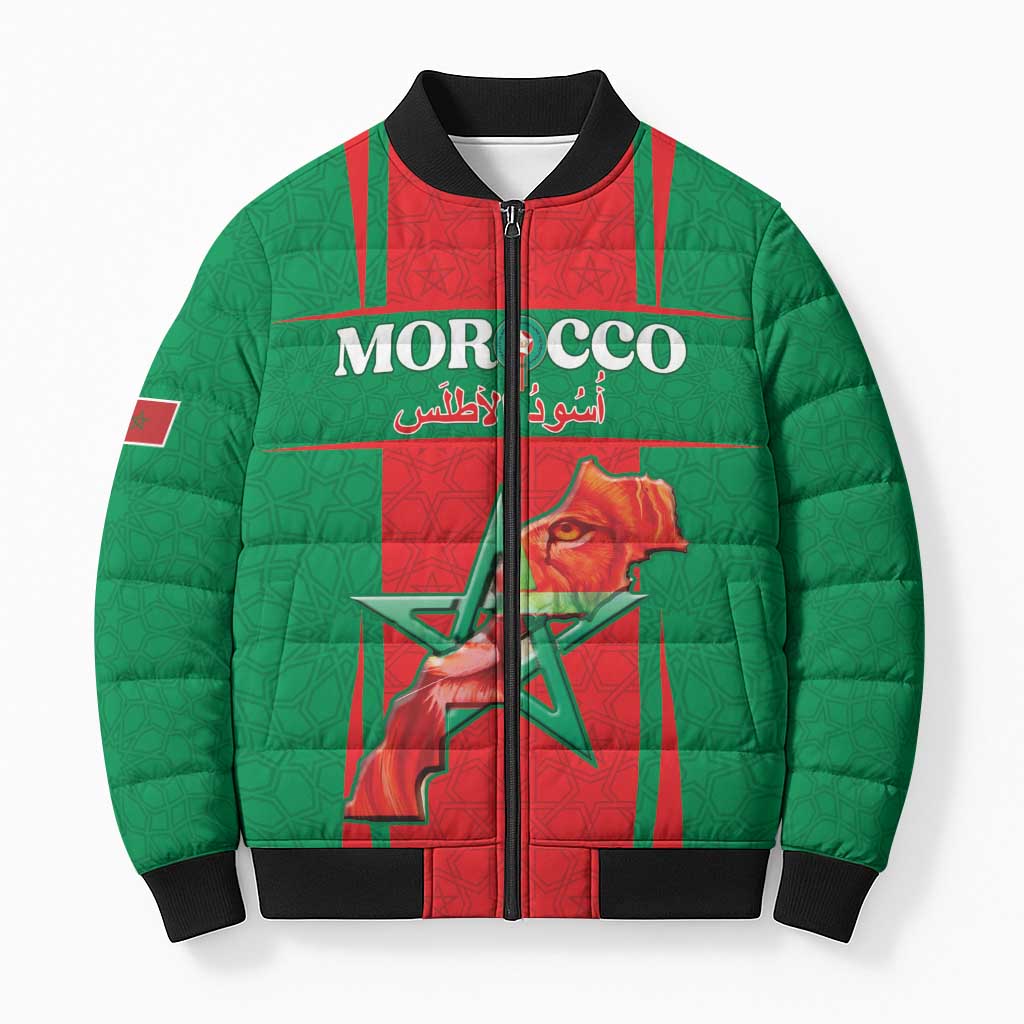 Custom Morocco Football Bomber Puffer Jacket Go Champions Atlas Lions - Red - Wonder Print Shop