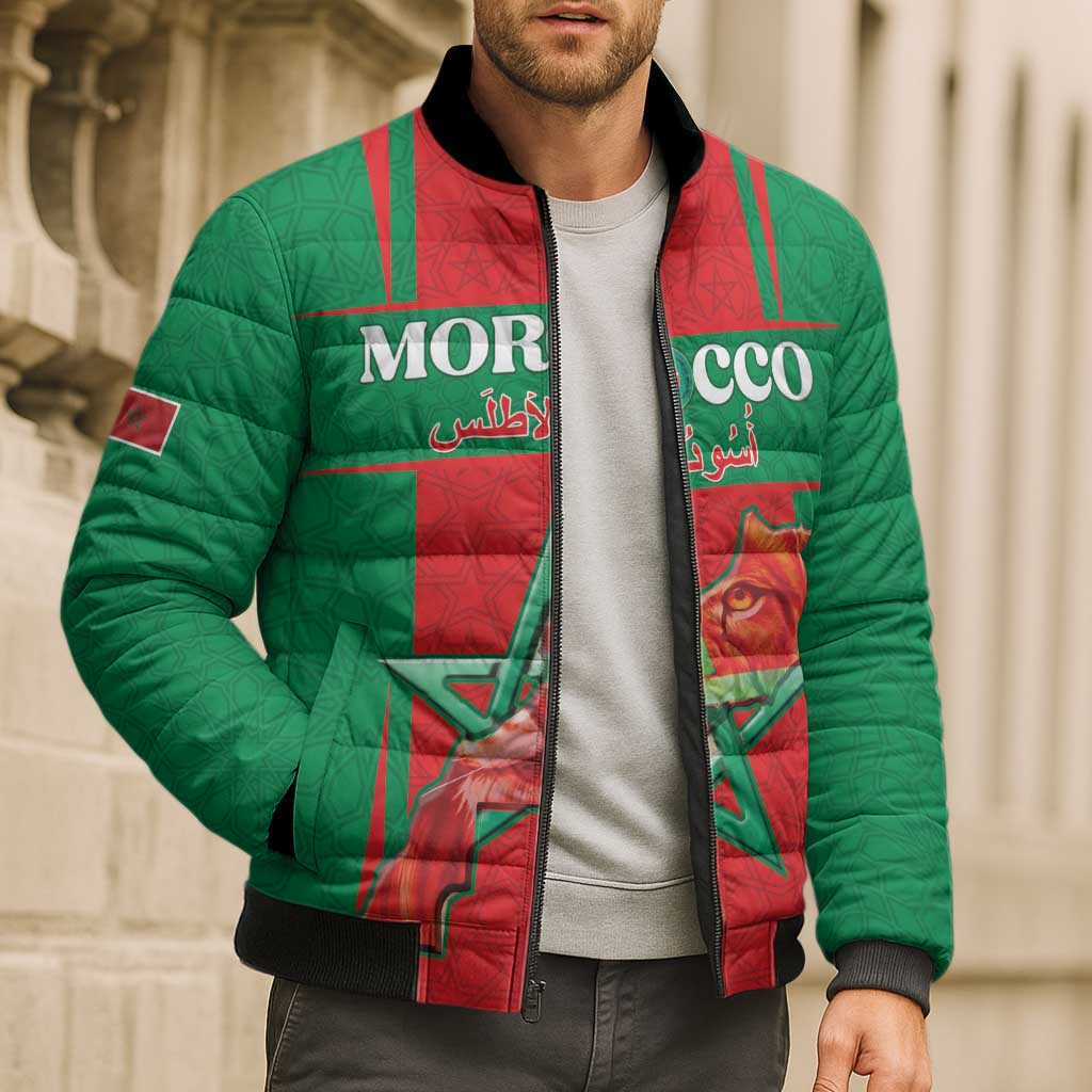 Custom Morocco Football Bomber Puffer Jacket Go Champions Atlas Lions - Red - Wonder Print Shop