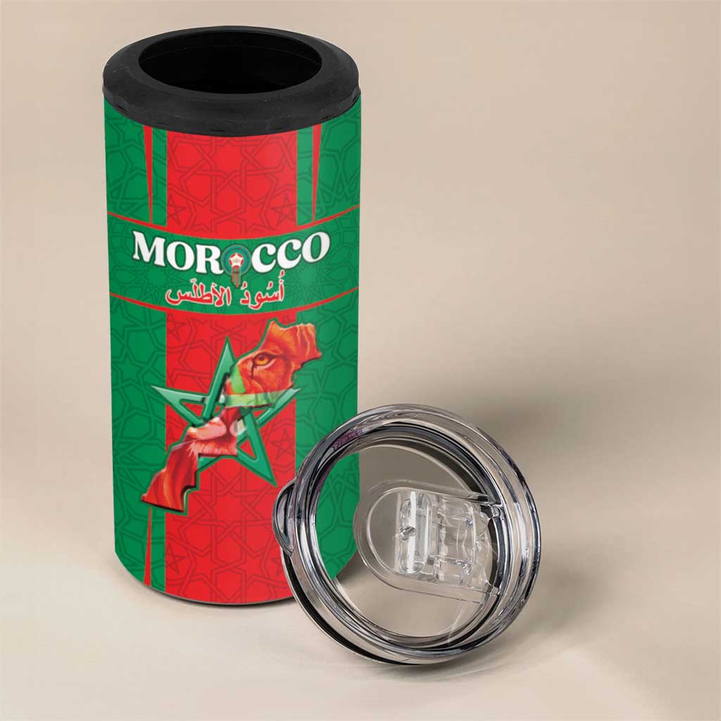 Custom Morocco Football 4 in 1 Can Cooler Tumbler Go Champions Atlas Lions - Red - Wonder Print Shop