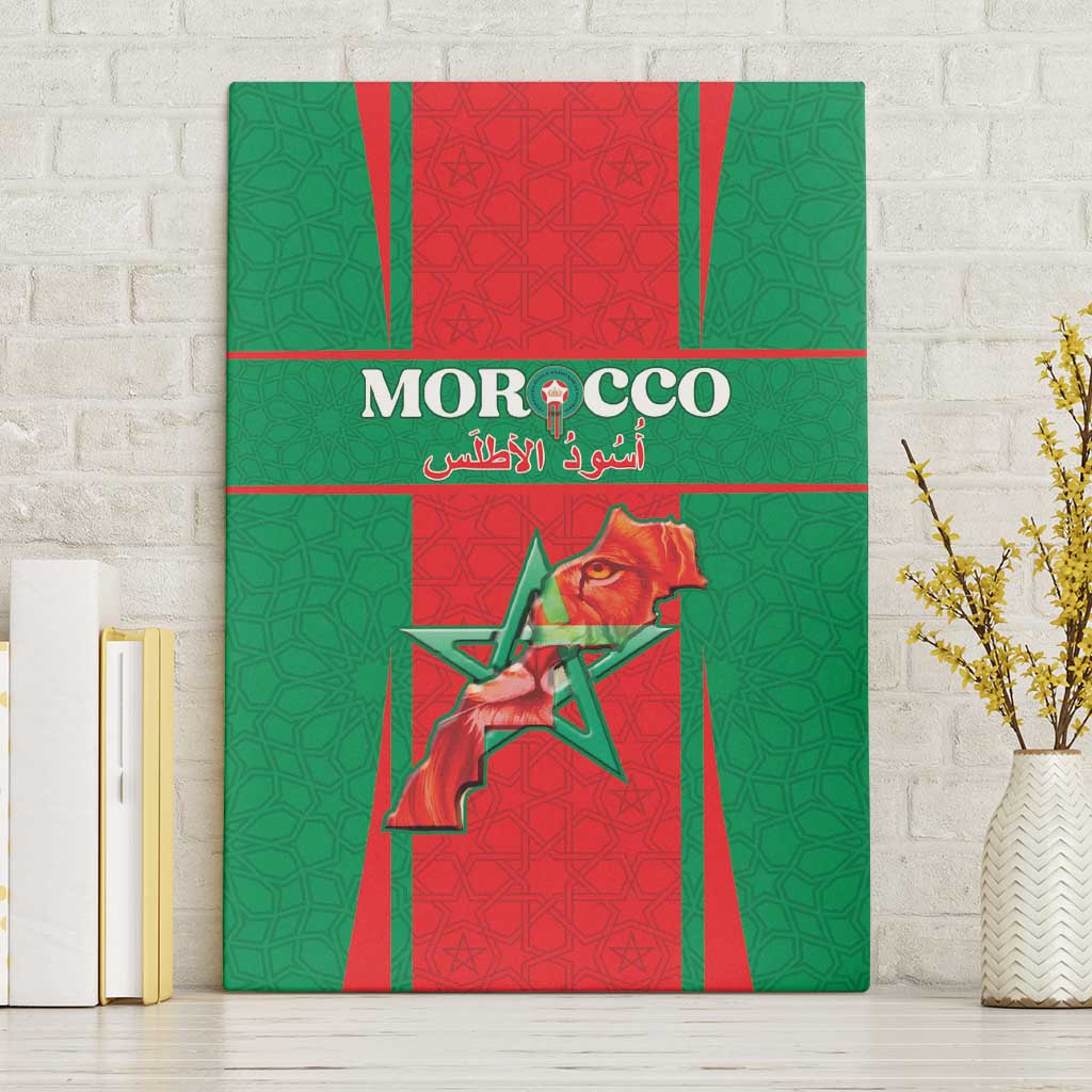 Morocco Football Canvas Wall Art Go Champions Atlas Lions - Red - Wonder Print Shop