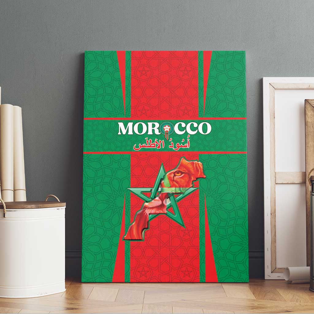 Morocco Football Canvas Wall Art Go Champions Atlas Lions - Red - Wonder Print Shop