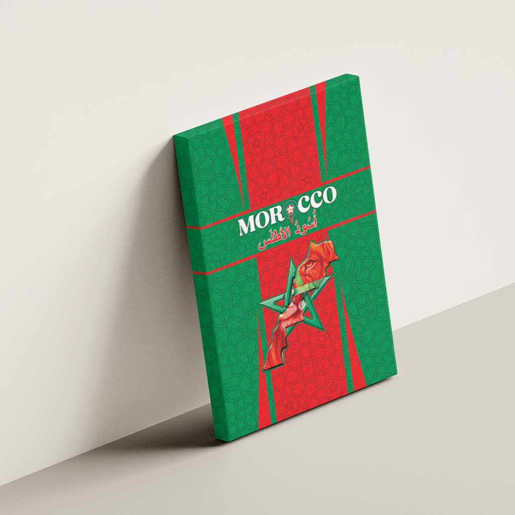 Morocco Football Canvas Wall Art Go Champions Atlas Lions - Red - Wonder Print Shop