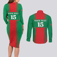 Custom Morocco Football Couples Matching Long Sleeve Bodycon Dress and Long Sleeve Button Shirt Go Champions Atlas Lions - Red - Wonder Print Shop