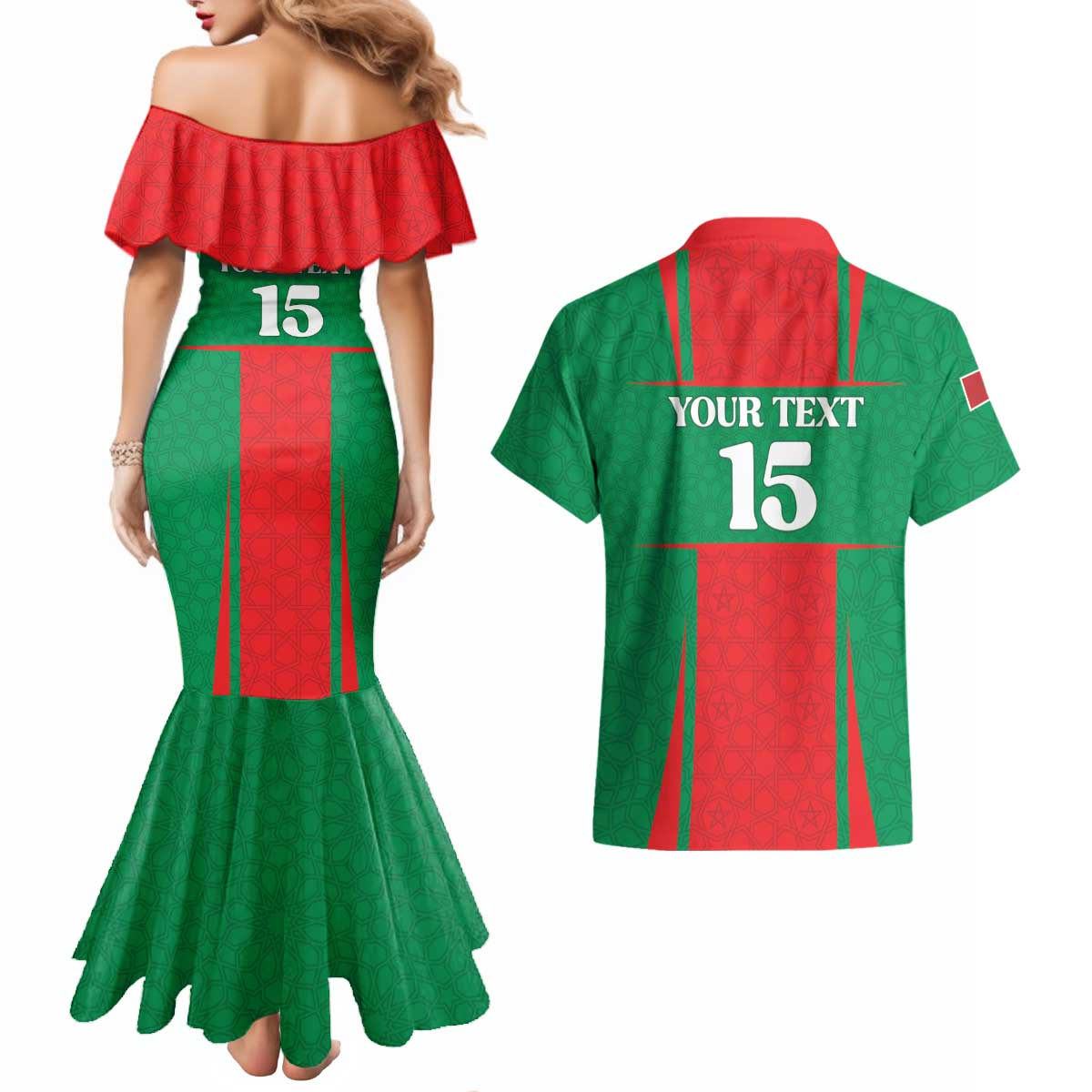 Custom Morocco Football Couples Matching Mermaid Dress and Hawaiian Shirt Go Champions Atlas Lions - Red - Wonder Print Shop