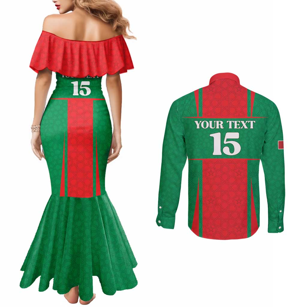 Custom Morocco Football Couples Matching Mermaid Dress and Long Sleeve Button Shirt Go Champions Atlas Lions - Red - Wonder Print Shop