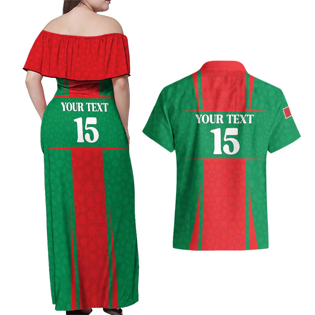 Custom Morocco Football Couples Matching Off Shoulder Maxi Dress and Hawaiian Shirt Go Champions Atlas Lions - Red - Wonder Print Shop