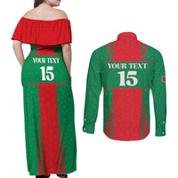 Custom Morocco Football Couples Matching Off Shoulder Maxi Dress and Long Sleeve Button Shirt Go Champions Atlas Lions - Red - Wonder Print Shop