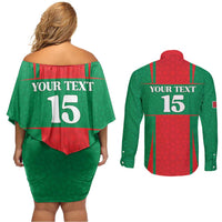 Custom Morocco Football Couples Matching Off Shoulder Short Dress and Long Sleeve Button Shirt Go Champions Atlas Lions - Red - Wonder Print Shop