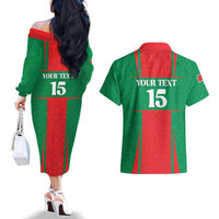 Custom Morocco Football Couples Matching Off The Shoulder Long Sleeve Dress and Hawaiian Shirt Go Champions Atlas Lions - Red - Wonder Print Shop