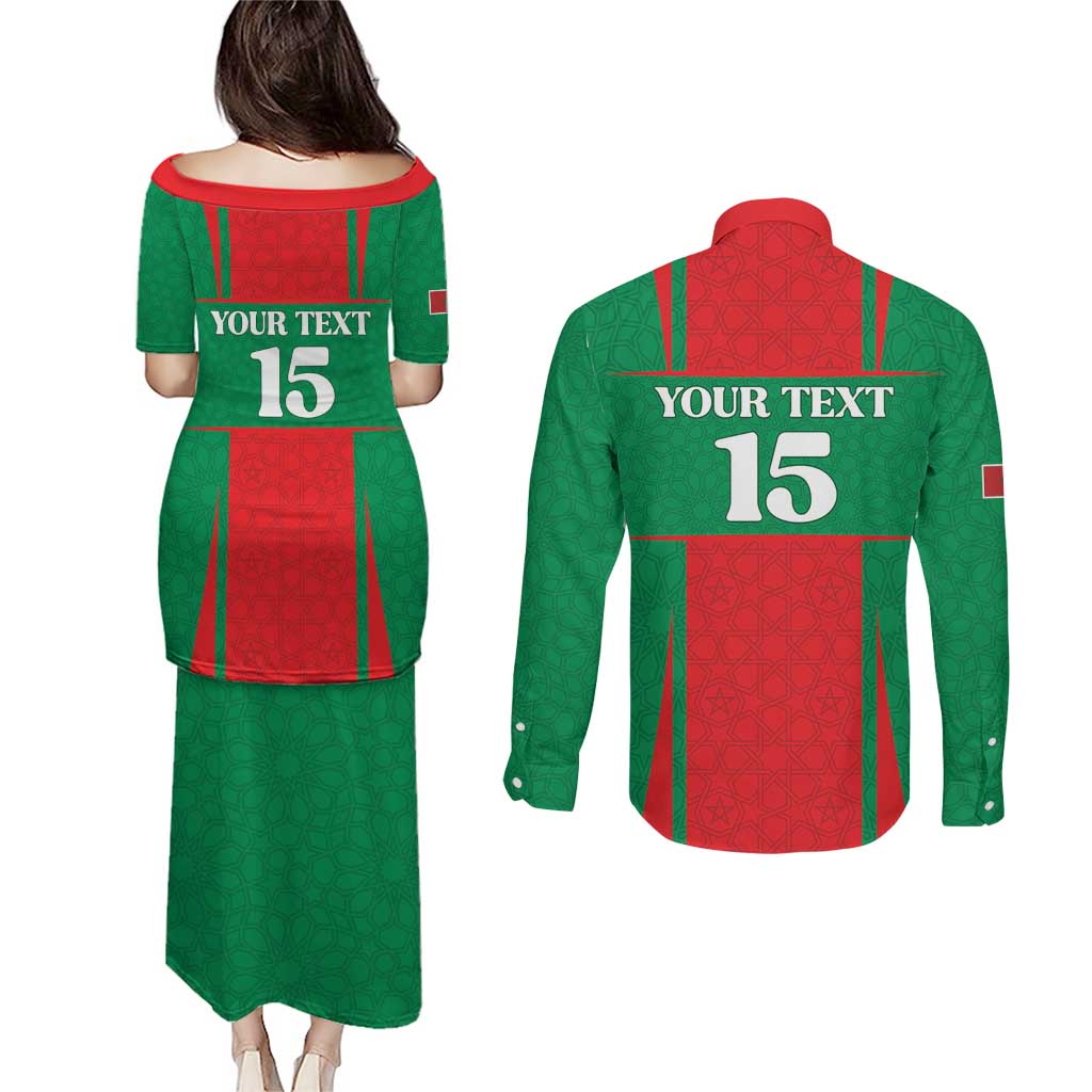 Custom Morocco Football Couples Matching Puletasi and Long Sleeve Button Shirt Go Champions Atlas Lions - Red - Wonder Print Shop