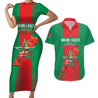 Custom Morocco Football Couples Matching Short Sleeve Bodycon Dress and Hawaiian Shirt Go Champions Atlas Lions - Red - Wonder Print Shop