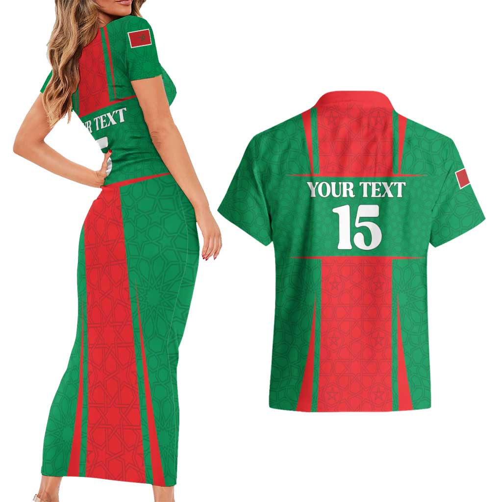 Custom Morocco Football Couples Matching Short Sleeve Bodycon Dress and Hawaiian Shirt Go Champions Atlas Lions - Red - Wonder Print Shop