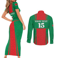 Custom Morocco Football Couples Matching Short Sleeve Bodycon Dress and Long Sleeve Button Shirt Go Champions Atlas Lions - Red - Wonder Print Shop