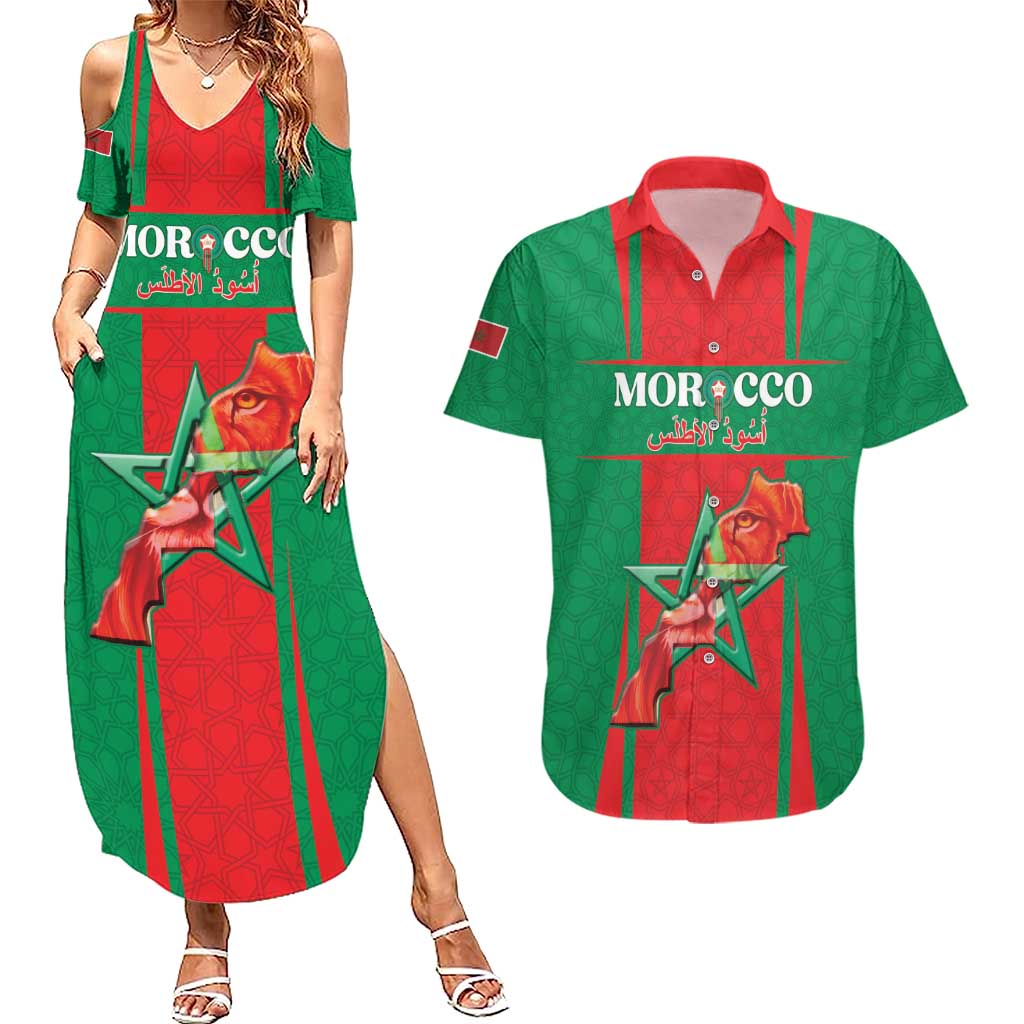Custom Morocco Football Couples Matching Summer Maxi Dress and Hawaiian Shirt Go Champions Atlas Lions - Red - Wonder Print Shop