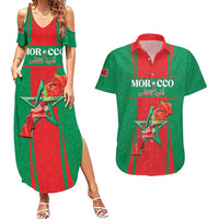 Custom Morocco Football Couples Matching Summer Maxi Dress and Hawaiian Shirt Go Champions Atlas Lions - Red - Wonder Print Shop