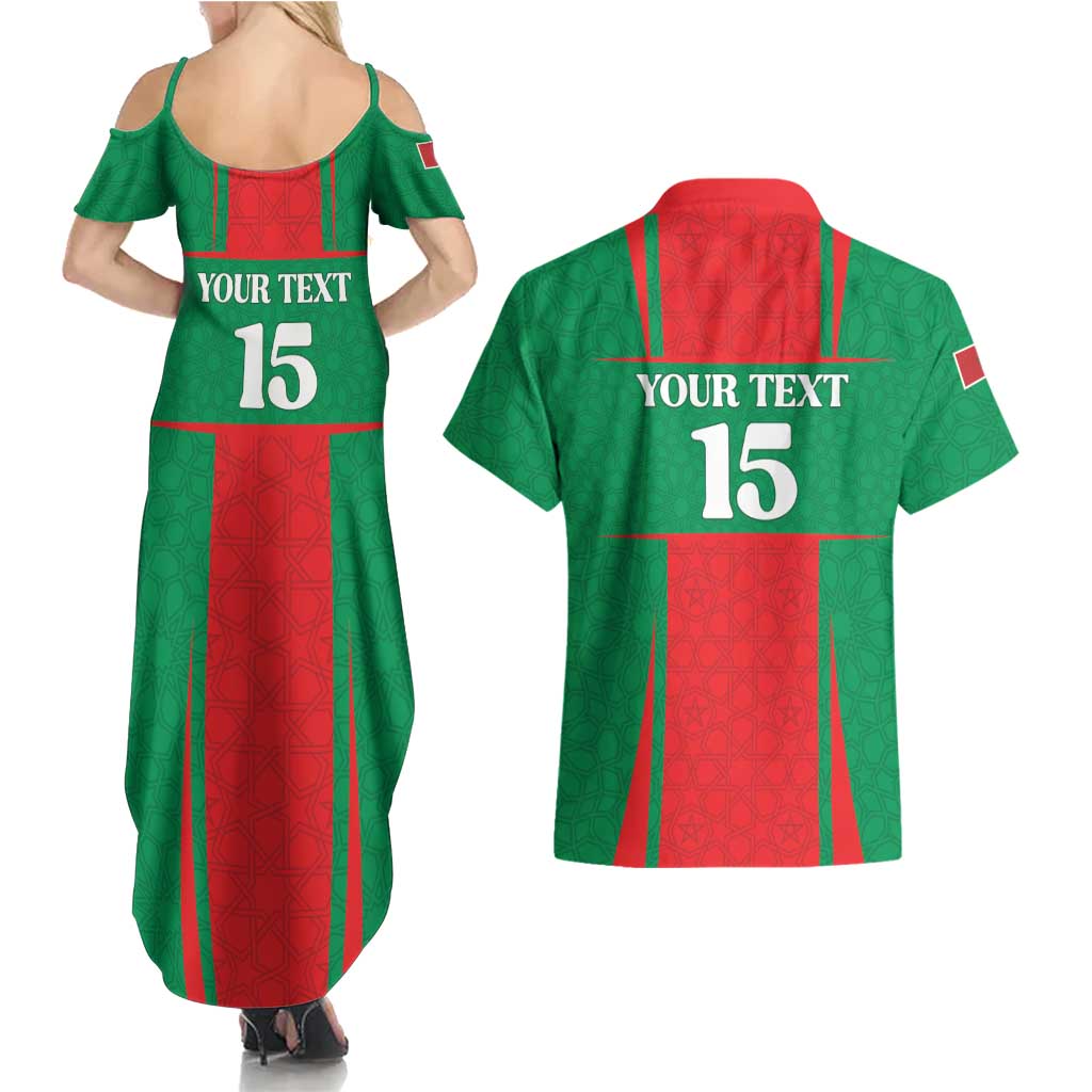 Custom Morocco Football Couples Matching Summer Maxi Dress and Hawaiian Shirt Go Champions Atlas Lions - Red - Wonder Print Shop