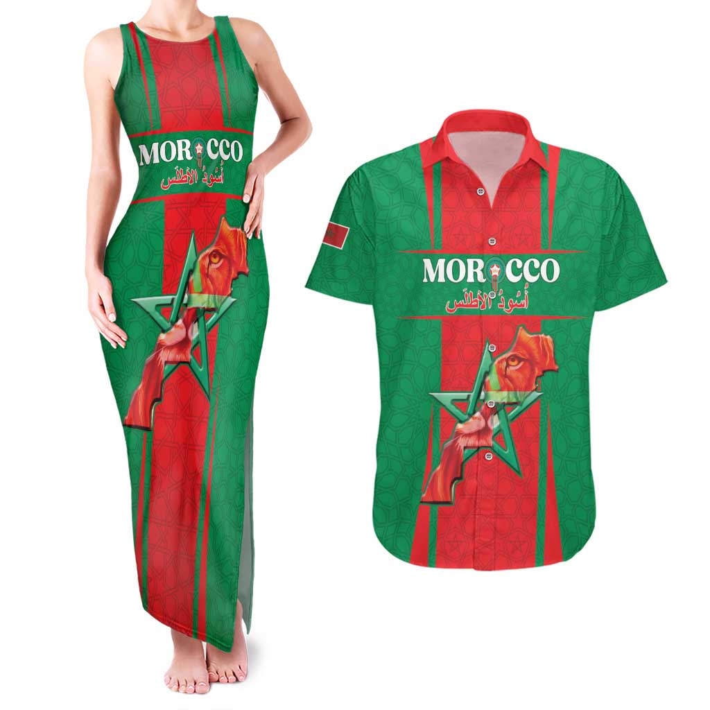 Custom Morocco Football Couples Matching Tank Maxi Dress and Hawaiian Shirt Go Champions Atlas Lions - Red - Wonder Print Shop